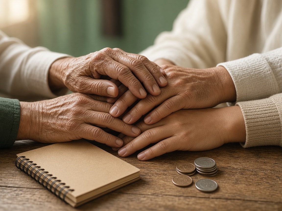 Hands of different ages resting together